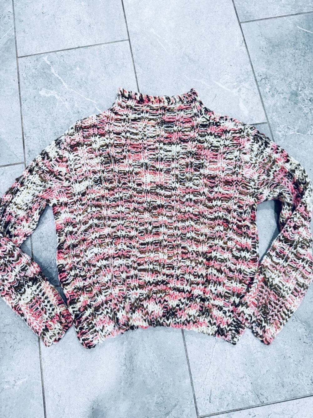 Girls Sadie & Sage Pink/brown Mix Ribbed Knit mockneck Sweater, NWOT